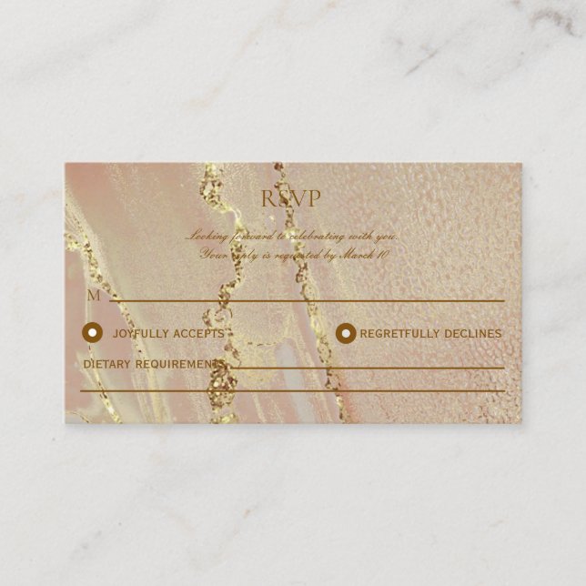 Rose Gold Elegant Alcohol Ink Wedding RSVP Ca Card (Front)