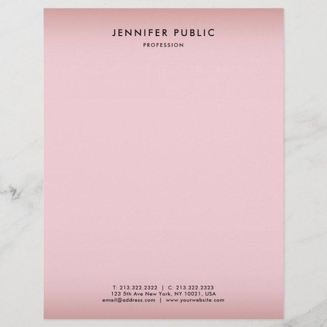 Rose Gold Elegant Background Modern Minimalist Custom Letterhead (Front)
