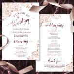 Rose Gold Elegant Burgundy BUDGET Wedding Program<br><div class="desc">These wedding programs are elegant and tasteful, while still being budget friendly. The design features ornate rose gold faux foil lace with burgundy text on a classic white background. The typography features lacy script calligraphy, and there is room for details on the ceremony, the bridal party, and a short thank...</div>