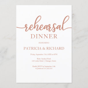Rose Gold Elegant Calligraphy Rehearsal Dinner Invitation