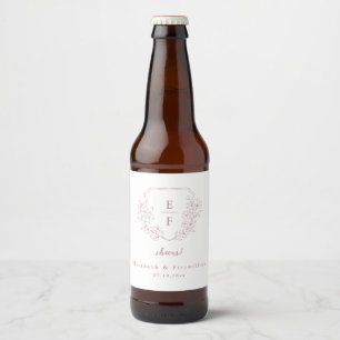 Rose Gold Elegant Cherry Blossom Monogram Crest Beer Bottle Label