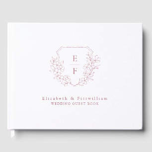 Rose Gold Elegant Cherry Blossom Monogram Crest  Guest Book