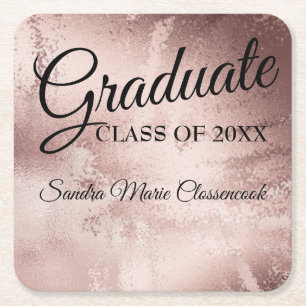 Rose gold elegant chic typography graduation square paper coaster