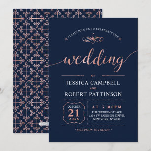 Rose Gold   Elegant Classic Wedding Ceremony Invitation