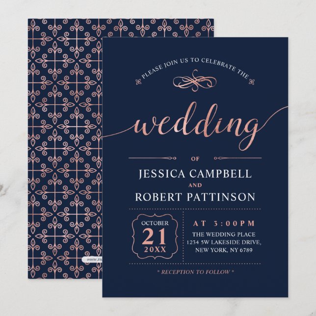 Rose Gold | Elegant Classic Wedding Ceremony Invitation (Front/Back)