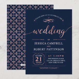 Rose Gold   Elegant Classic Wedding Ceremony Invitation