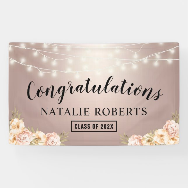 Rose Gold Elegant Floral Graduation Party Banner (Horizontal)
