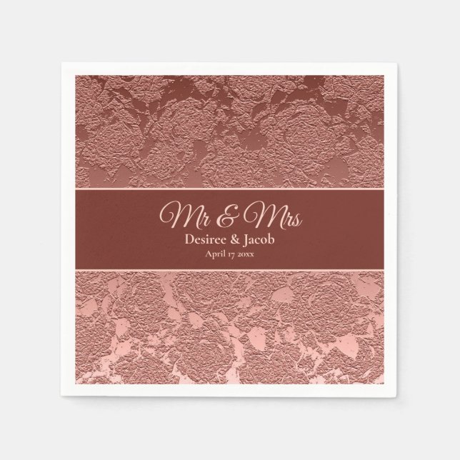 Rose Gold Elegant Floral Modern Wedding Reception Napkin (Front)