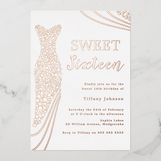 Rose Gold Elegant Foil Dress Sweet 16 Birthday (Front)