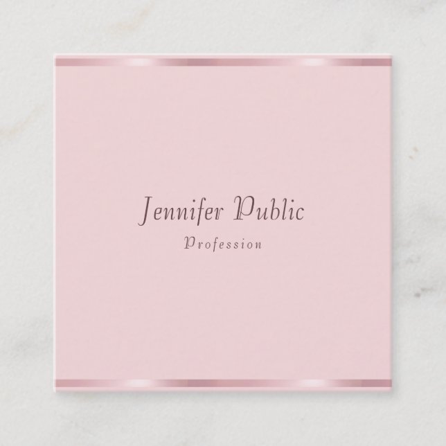 Rose Gold Elegant Handwritten Script Template Square Business Card (Front)