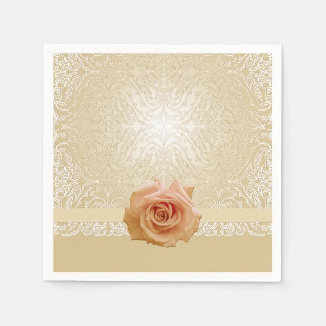 Rose Gold Elegant Lace Damask Napkins (Front)