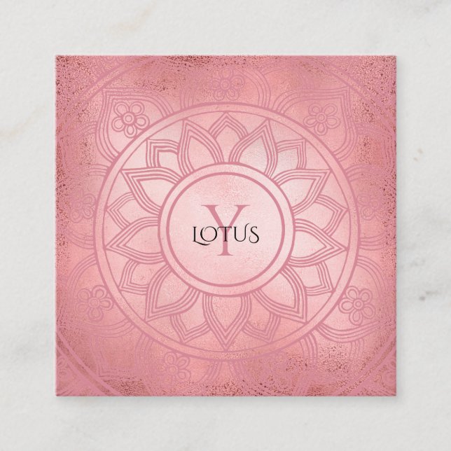 Rose Gold Elegant Lotus Mandala Yoga Centre Square Business Card (Front)