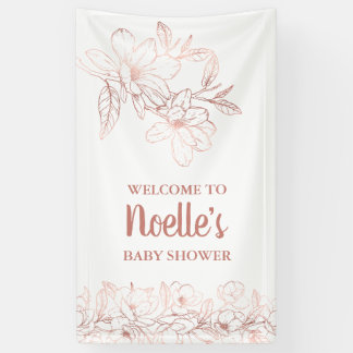 Rose Gold Elegant Magnolia Flowers, Baby Shower Banner