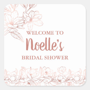 Rose Gold Elegant Magnolia Flowers, Bridal Shower Square Sticker