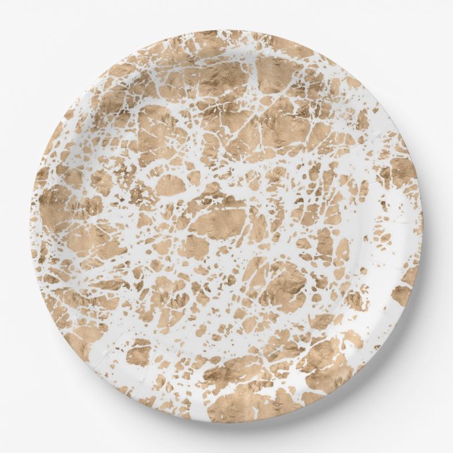 Rose gold elegant marble distressed decor paper plate (Front)