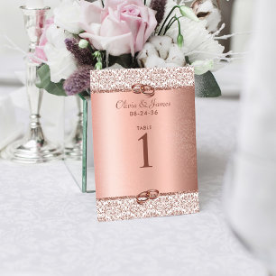 Rose Gold Elegant Metallic Glitter Damask Wedding Table Number