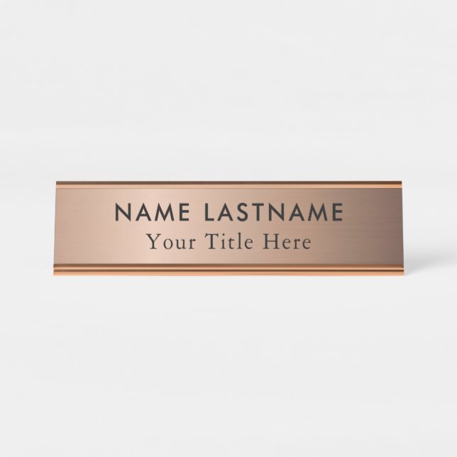 Rose Gold Elegant Minimalist Simple Modern Desk Name Plate (Front)