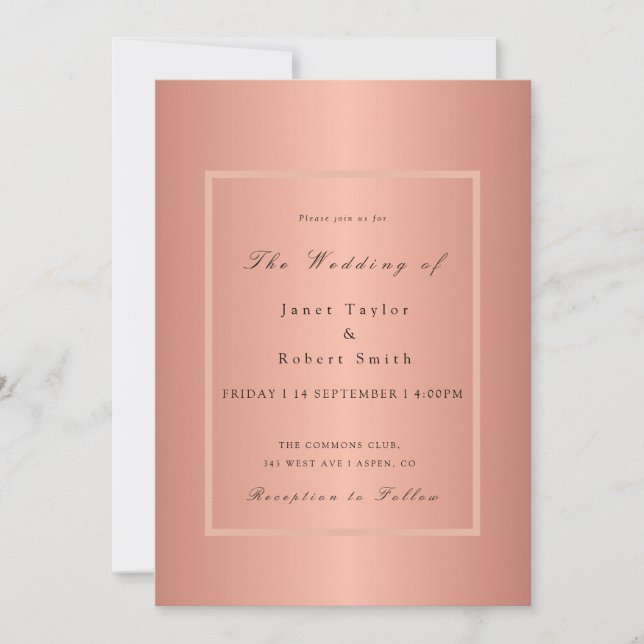 Rose Gold Elegant Minimalist with Pink Border  Invitation (Front)