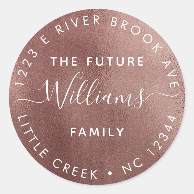 Rose Gold | Elegant Modern Future Mr and Mrs Classic Round Sticker (Front)