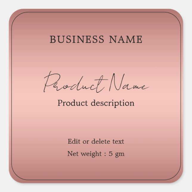 Rose Gold Elegant Modern Minimal Product Label (Front)