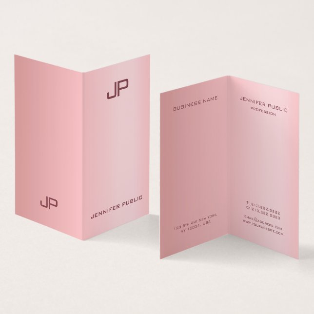 Rose Gold Elegant Modern Simple Monogram Template Business Card (Inside and Outside)