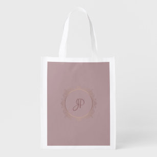 Rose Gold Elegant Monogram Custom Template Reusable Grocery Bag