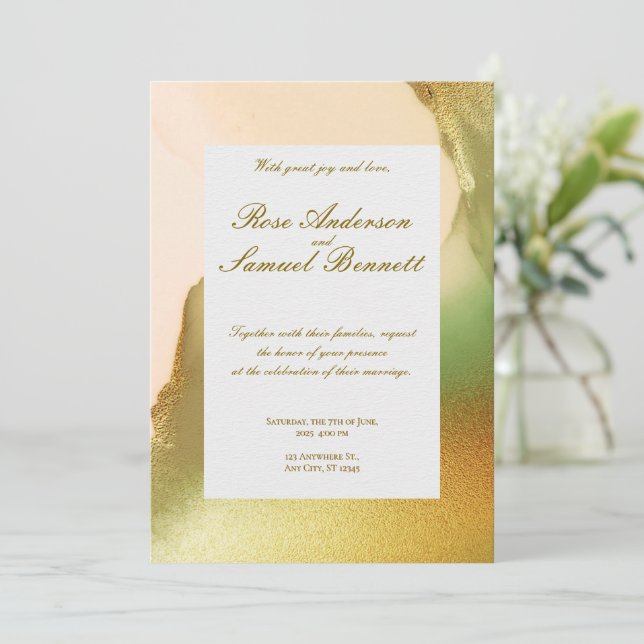 Rose Gold Elegant Monogram Wedding Invitation (Standing Front)