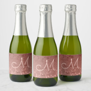 Rose Gold Elegant  Monogram Wedding Reception Sparkling Wine Label