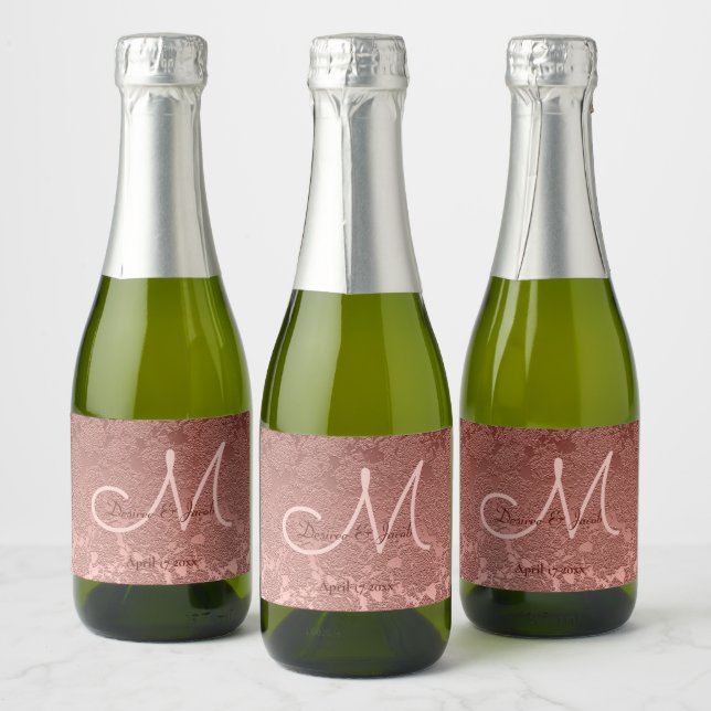 Rose Gold Elegant  Monogram Wedding Reception Sparkling Wine Label (Bottles)