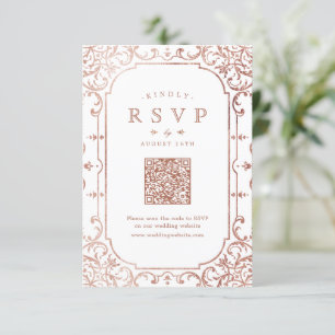 Rose Gold elegant ornate romantic vintage QR code RSVP Card