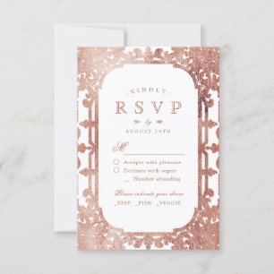 Rose Gold elegant ornate romantic vintage wedding RSVP Card
