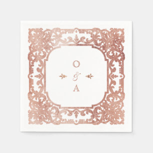 Rose gold elegant ornate vintage wedding monogram napkin