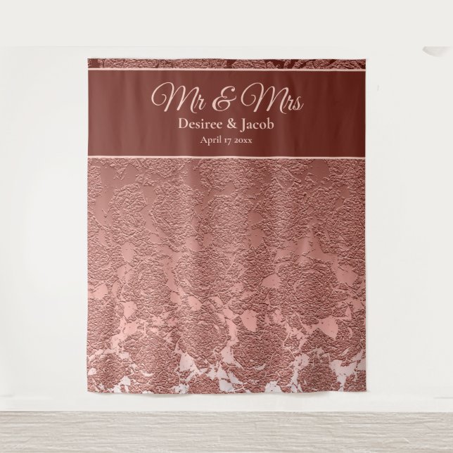 Rose Gold Elegant Photo Booth Wedding Backdrop Tapestry (Front)