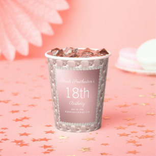 Rose Gold Elegant Pink and Pearls 18th Birthday Paper Cups