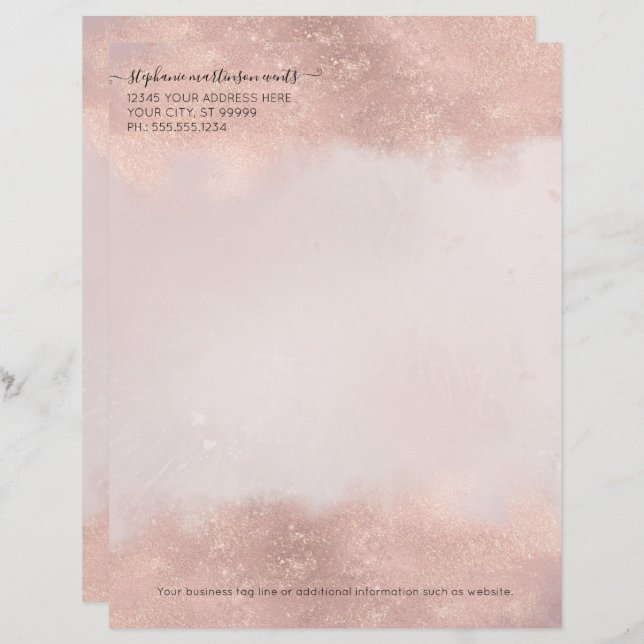 Rose Gold Elegant Professional Salon Hair Makeup Custom Letterhead (Front/Back)