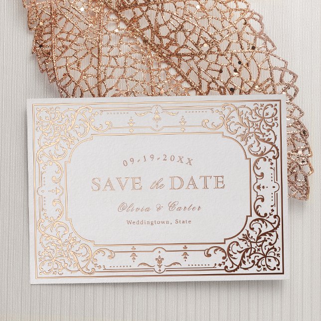 Rose gold elegant romantic ornate vintage wedding (Rose gold elegant romantic ornate vintage wedding foil invitation)