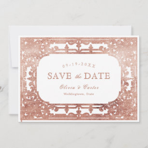 Rose gold elegant romantic ornate vintage wedding save the date