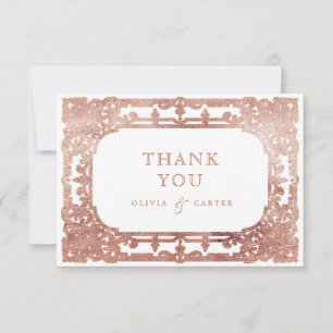 Rose gold elegant romantic ornate vintage wedding  thank you card