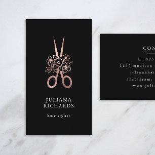 Rose Gold Elegant Scissors Hair Stylist Business C Card