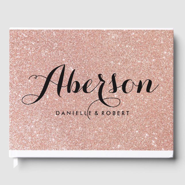 Rose Gold Elegant Script Wedding Guest Book (Front)