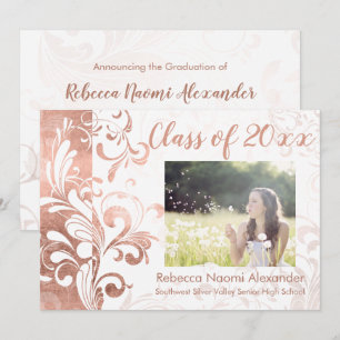 Rose Gold Elegant Swirl Photo Graduation Invitation