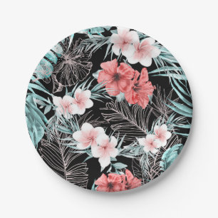 Rose Gold Elegant Tropical Botanical Island Luau Paper Plate
