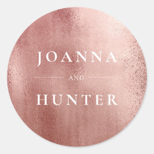 Rose Gold Elegant Typography Wedding Classic Round Sticker
