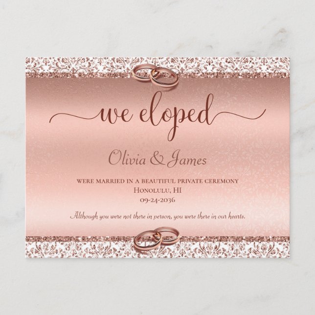 Rose Gold Elegant Typography Wedding Elopement Announcement Postcard (Front)