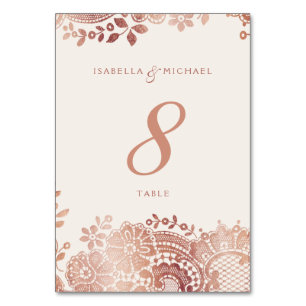Rose gold elegant vintage lace wedding table card