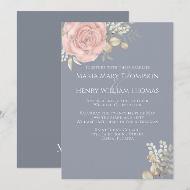 Rose Gold Elegant Watercolor Floral Rose Foliage Invitation (Front/Back)