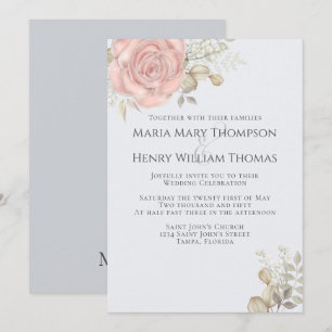 Rose Gold Elegant Watercolor Floral Rose Foliage Invitation