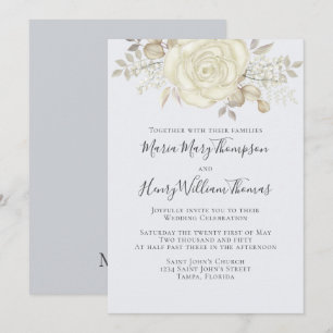 Rose Gold Elegant Watercolor Floral Rose Foliage Invitation