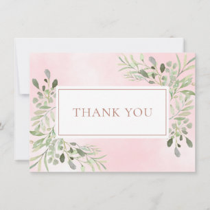 Rose Gold Elegant Watercolor Greenery Thank You Card