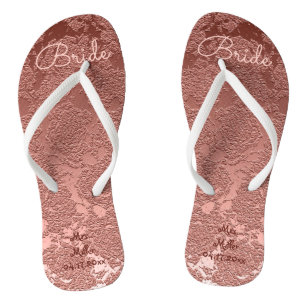 Rose Gold Elegant Wedding Bridal Flip Flops